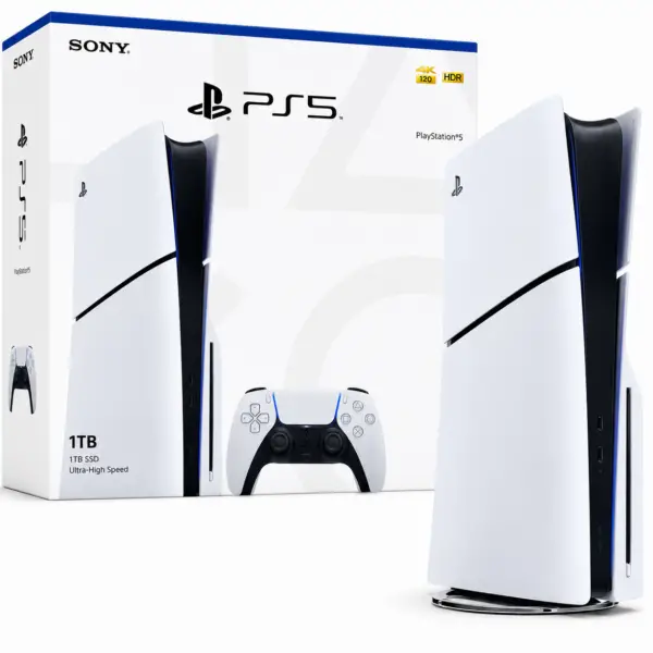 PS5 Slim Standard 1TB gaming console with DualSense controller
